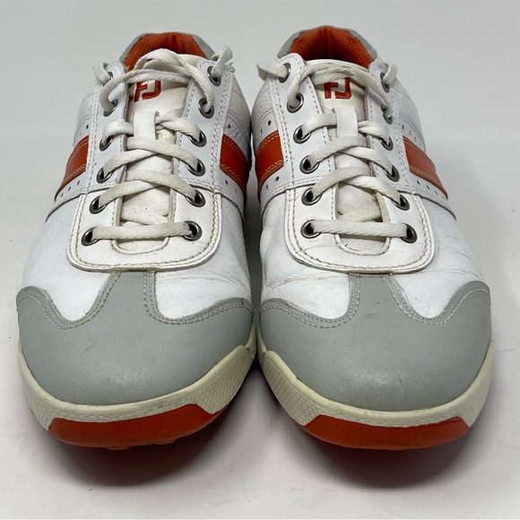Footjoy Contour Casual Golf Shoes Mens 9.5 White Orange Leather Spikeless 54303 - Picture 6 of 16